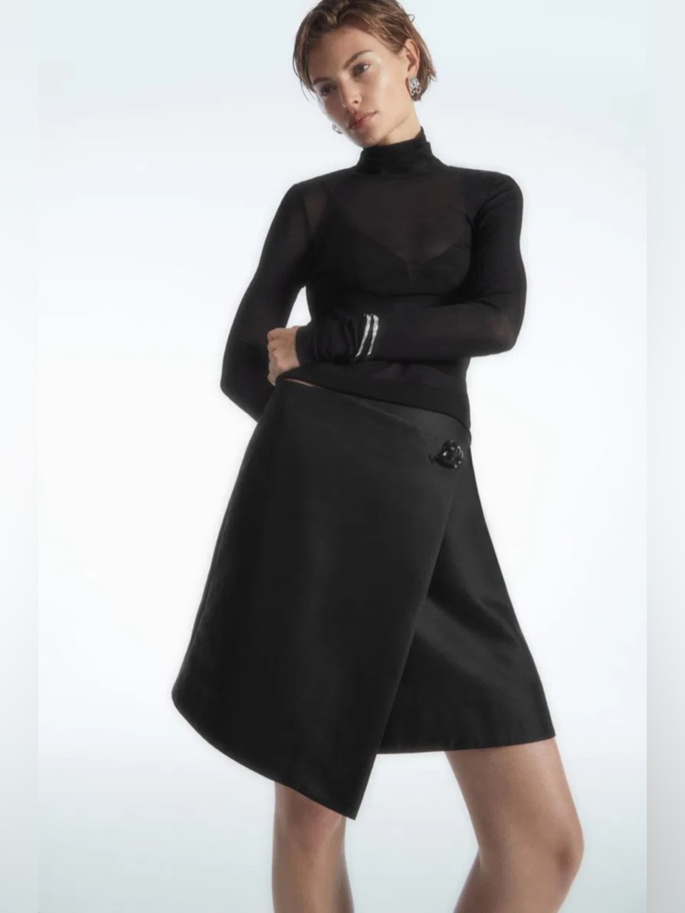 COS Brooch Detail Faux Wrap Mini Skirt